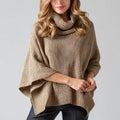 Women's Casual Turtleneck Poncho Sweater Cotton Blend Pullover with Front Logo Stretchable for Autumn Season