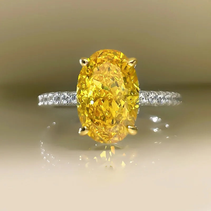 Luxury Fancy Pure 925 Sterling Sliver Oval Shape Yellow Zirconia Diamond Engagement Wedding Rings for Women Jewelry