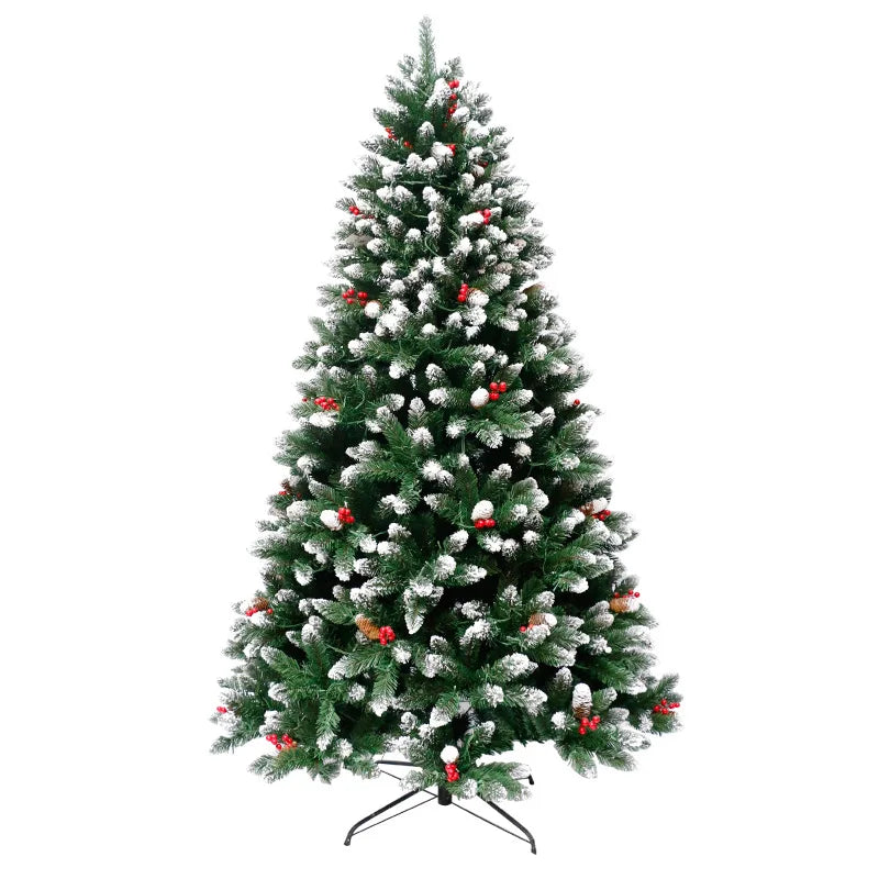 Pointy Xmas Tree White Powder Red Fruit Mix Automatic Tree With Lights Christmas Tree Stock