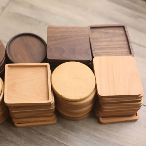 Natural Beech Wooden Coaster Drink Mat Cup Pad Round Square Heat Resistant Pad Wood Handmade Coaster Handmade Coaster