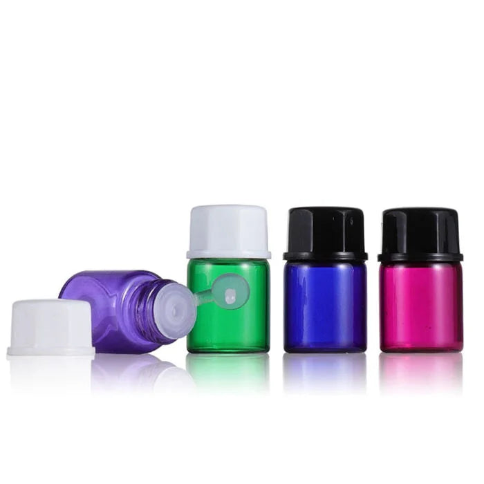 In Stock Green Blue pink Purple Color Screw Cap Small Mini Glass Vial Tester Perfume Empty Round 2ml Essential Oil Bottles