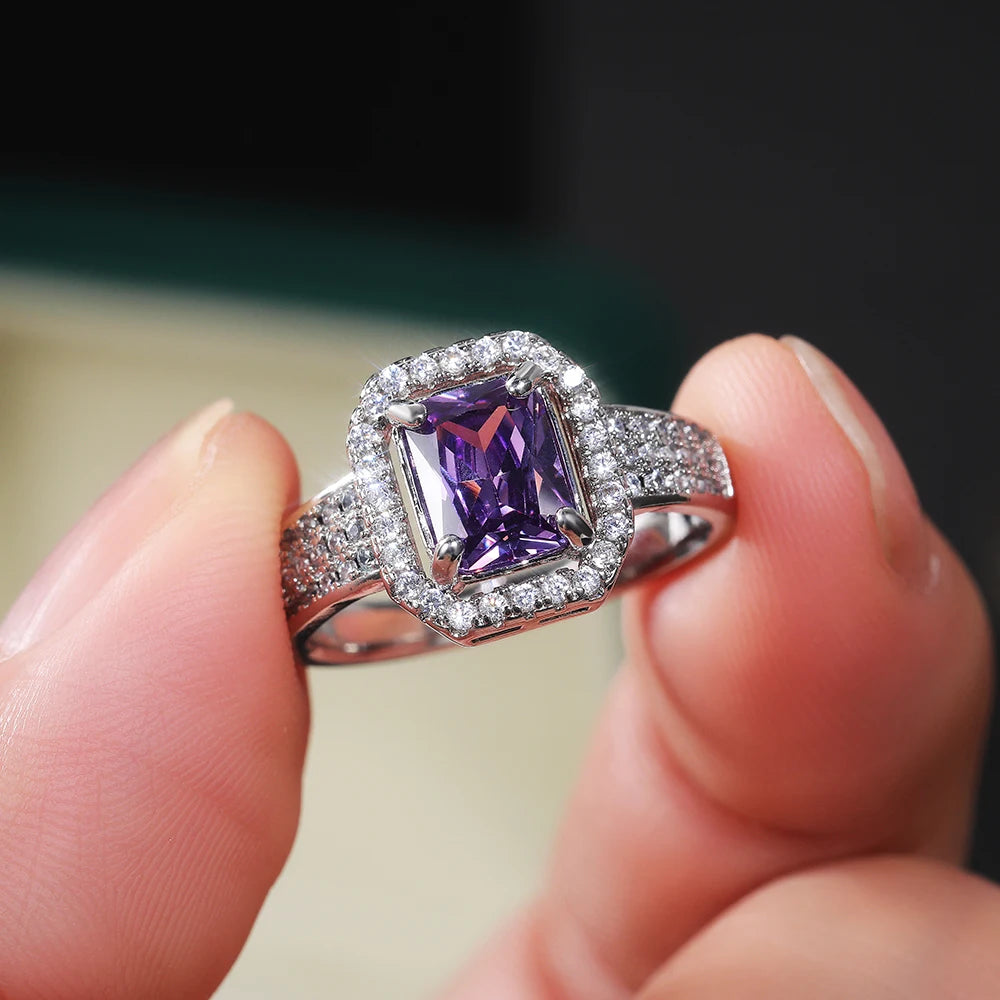 CAOSHI Latest Noble Jewelry Radiant Crystal Clear Royal Purple Rings Advanced Rings Women Girls Pure Silver Custom Rings