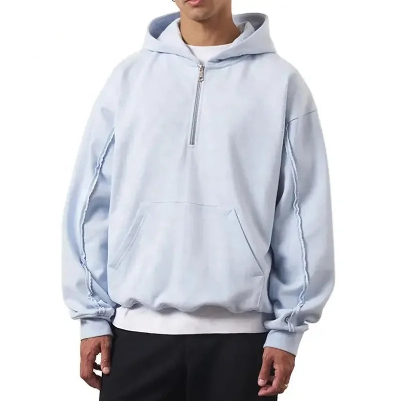 New Custom Men Casual 1/4 Hooded Pullovers Sweatshirts Quarter Zip up Sweatshirts With Hood