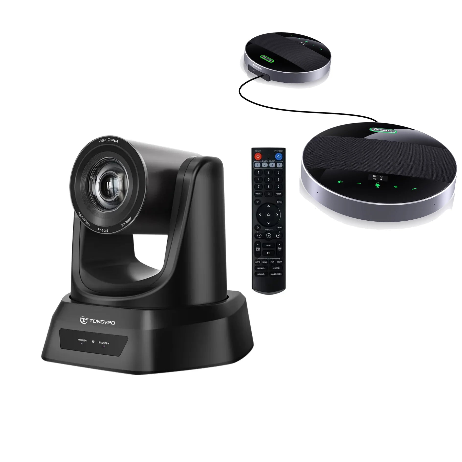 USB HD-MI 20X Optical Zoom Video Conference Camera + Daisy Chain Conference Microphone Speakerphone for Large Conference Zoom