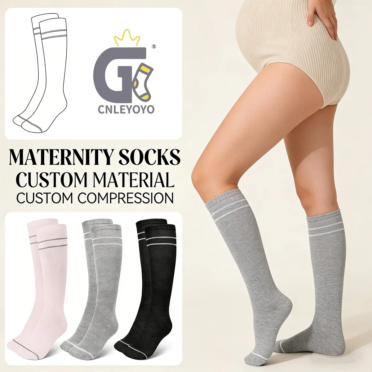 Wholesale Maternity Circulation Socks 15-20 Mmhg Pregnancy Knee High Compression Socks for Women