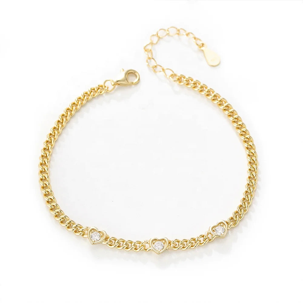 925 Sterling Silver Fashion Jewellery Round White Cz Curb Chain Multi-charms