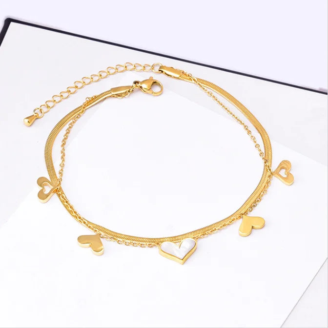 Wholesale Love Double Layer Stainless Steel Anklets for Women Girls Gift