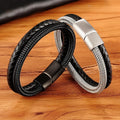 New Arrive Fashion Genuine Leather Bracelet 304L Stainless Steel Magnetic Clasp Wrap Leather Bracelet for Men Jewelry