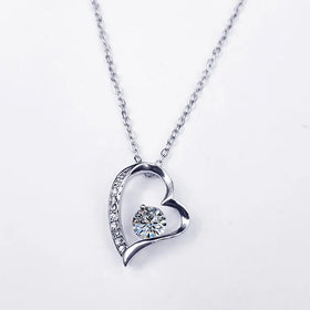 Tarnish Free Stainless Steel Heart Necklace Valentine'S Day Gift Luxury Full Diamond Crystal Zircon Heart Charm Necklace Women