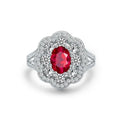 925 Sterling Silver Red Created Ruby Ring Oval Ruby Rings for Women