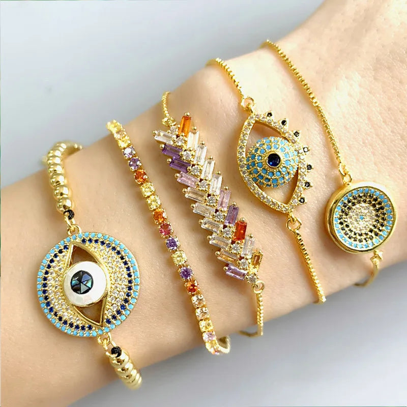 Hot Sale Simple Temperament Creativity High Grade Zircon Metal Copper Adjustable Bracelets