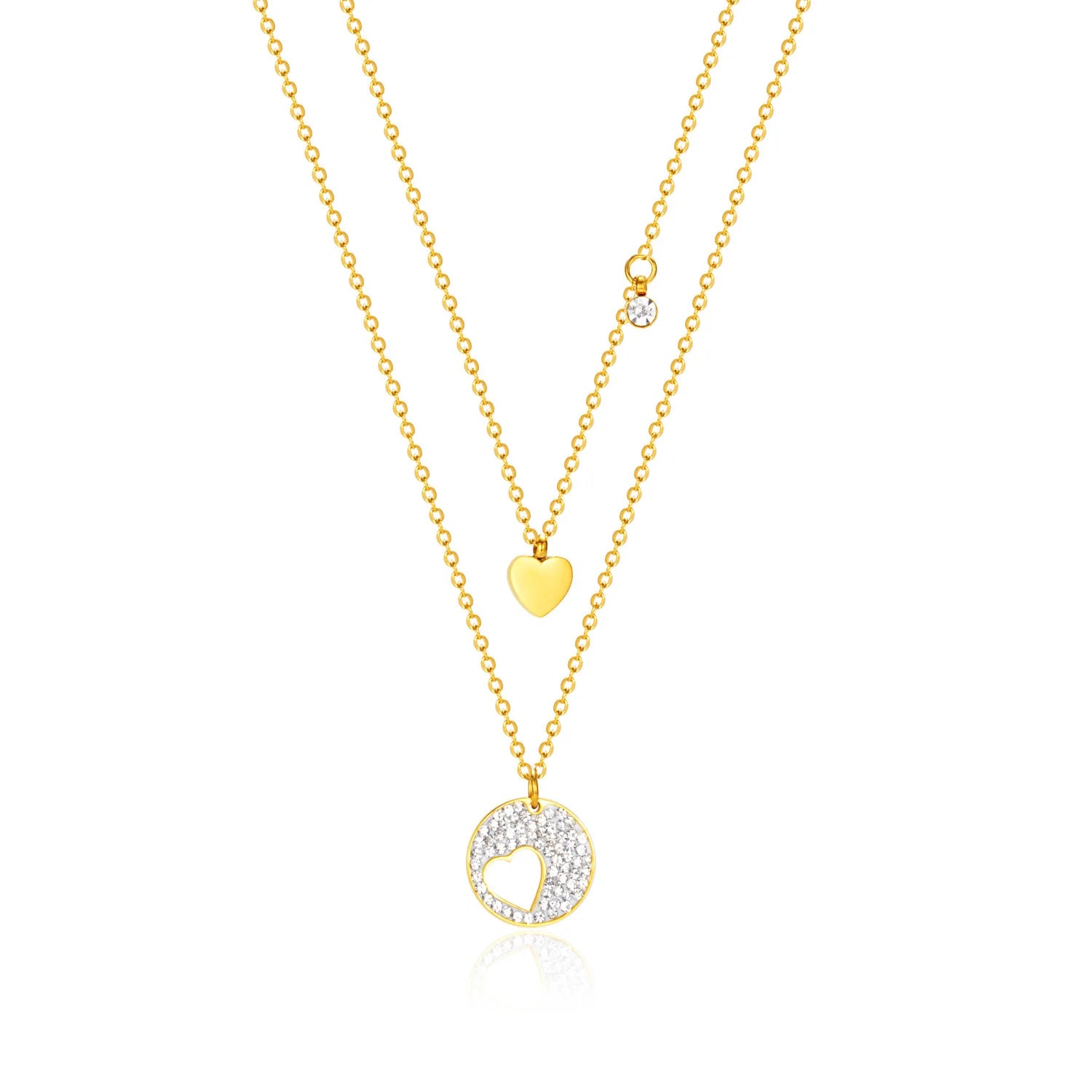 New Design Lovely Heart and Moon Charms Necklace Waterproof Gold Plated Stainless Steel Layer Chains Necklace Jewelry for Lady