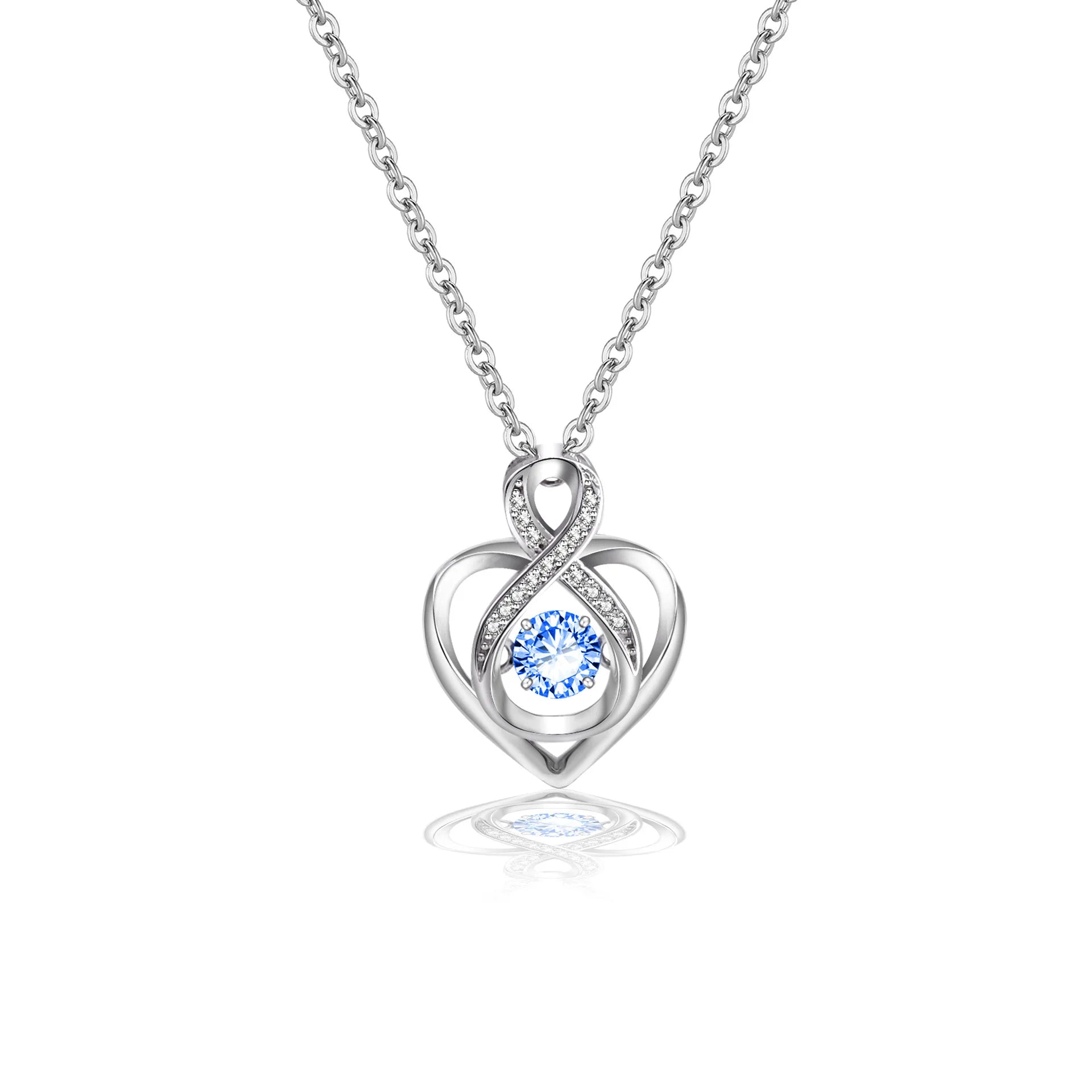 925 Sterling Silver Dancing Diamond Necklace with Heart-shaped Zircon Rhodium Plated for Parties Engagements or Gifts