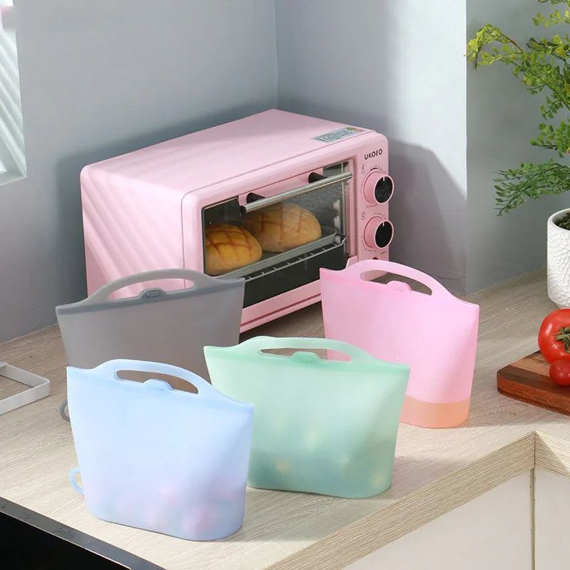 Microwaveable & Reusable Leakproof 1000ml/1200ml Food Grade Silicone Fresh-Keeping Zipper Bag Food Storage Freezer Bag