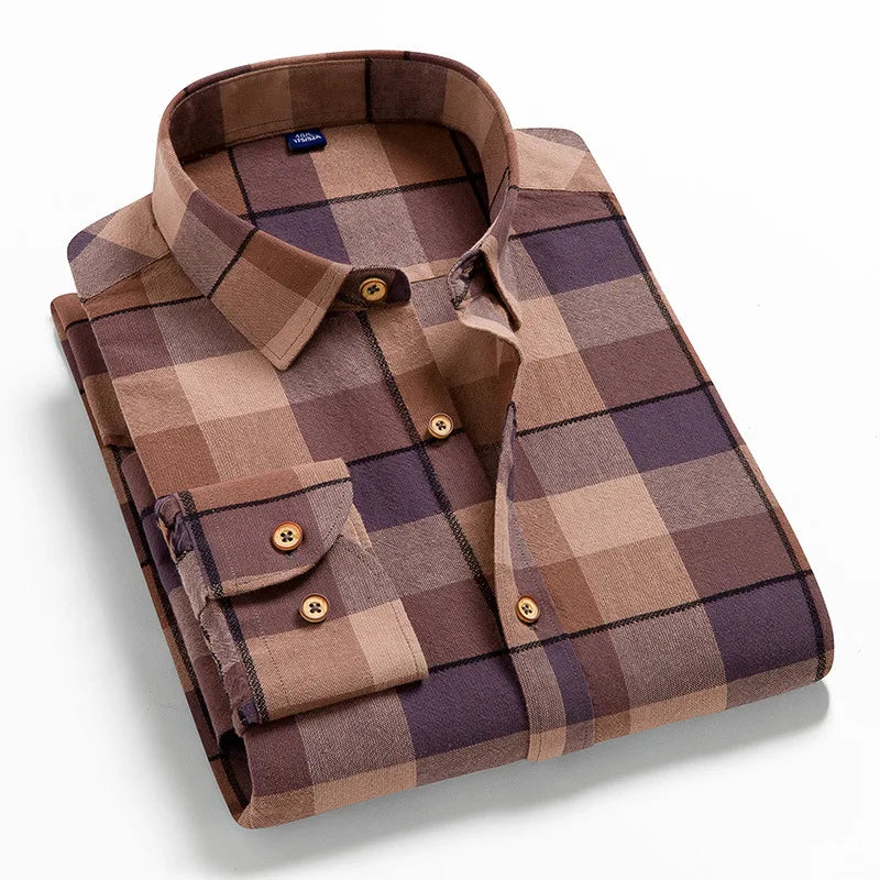 2021 Plus Size S-3XL New Men  Long Sleeve Plaid Flannel  Shirts Men's Casual Fashion 100% Cotton Winter Thick Shirt