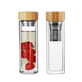 [JT-GT400]Personalised 400ml Borosilicate Double Wall Insulated Glass Water Bottle With Bamboo Lids Fruit Infuser