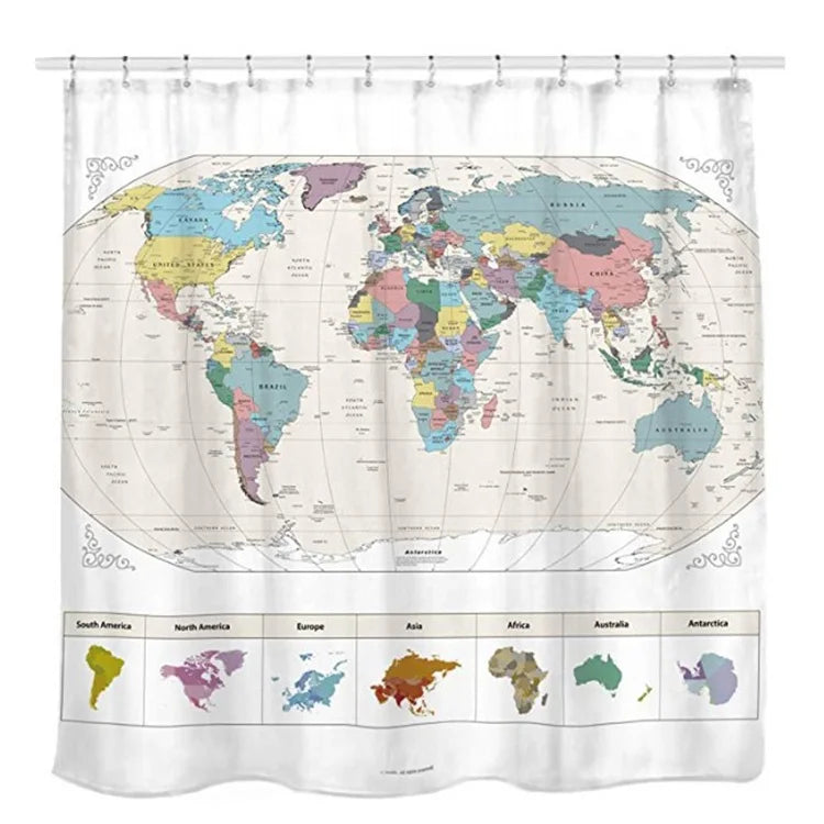 Popular White World Map Graphic Bath Curtain National Flag Pattern Digital Print Waterproof Shower Curtain