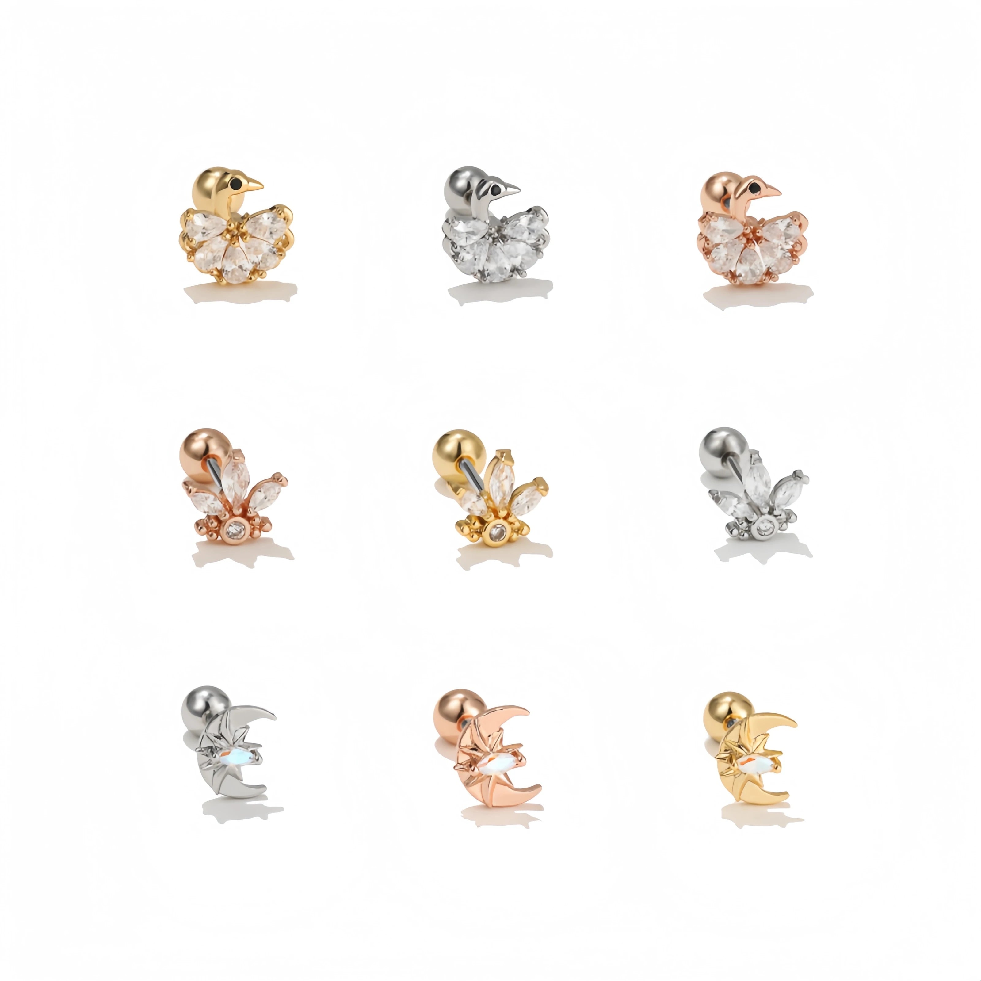 Korean Version of Korean Piercing Jewelry Earrings 18K Gold Color Preservation Micro Brass Inset Zircon Stud Earrings for Girl