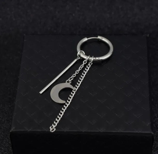 Hot Sale Kpop Chains Pendant Hoop Earring Stainless Steel Chains Moon Earrings for Men Women