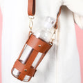 Ins Style Bottle Cover With Crossbody Strap PU Leather Glass Bottle Holder Mug Cup Holder Beverage Bag Cup Sleeve