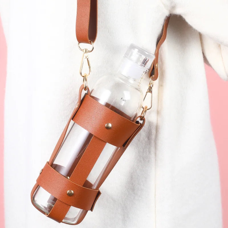 Ins Style Bottle Cover With Crossbody Strap PU Leather Glass Bottle Holder Mug Cup Holder Beverage Bag Cup Sleeve