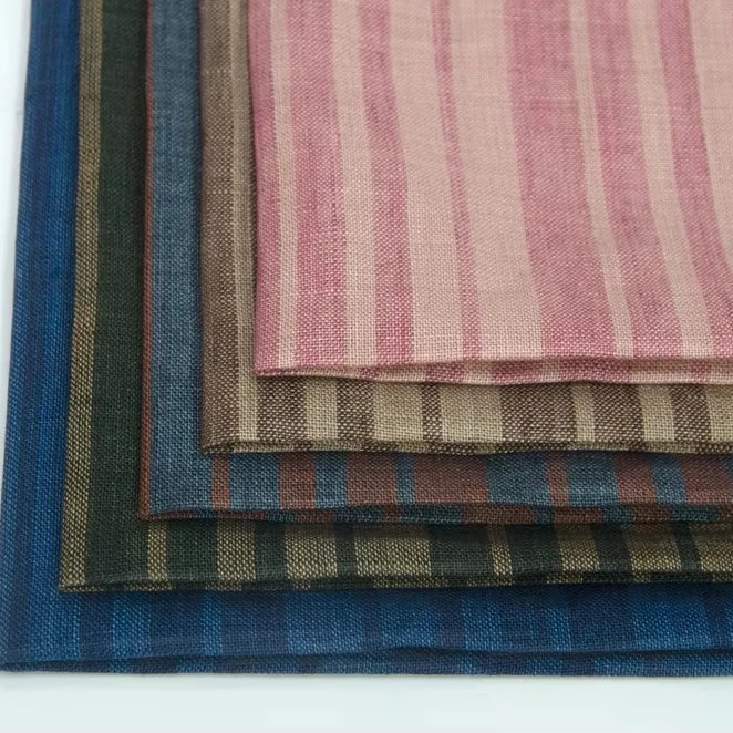 Wholesale Eco-friendly Pure Linen Stripe Fabric Lightweight 142gsm 138cm Breathable Yarn Dyed 100% Linen Fabric for Shirt Dress