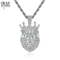 JINSE Majestic King Crown Hip-Hop Men Necklace AA a Cubic Zircon Setting  Figure Pendant Rope Chain Wholesale