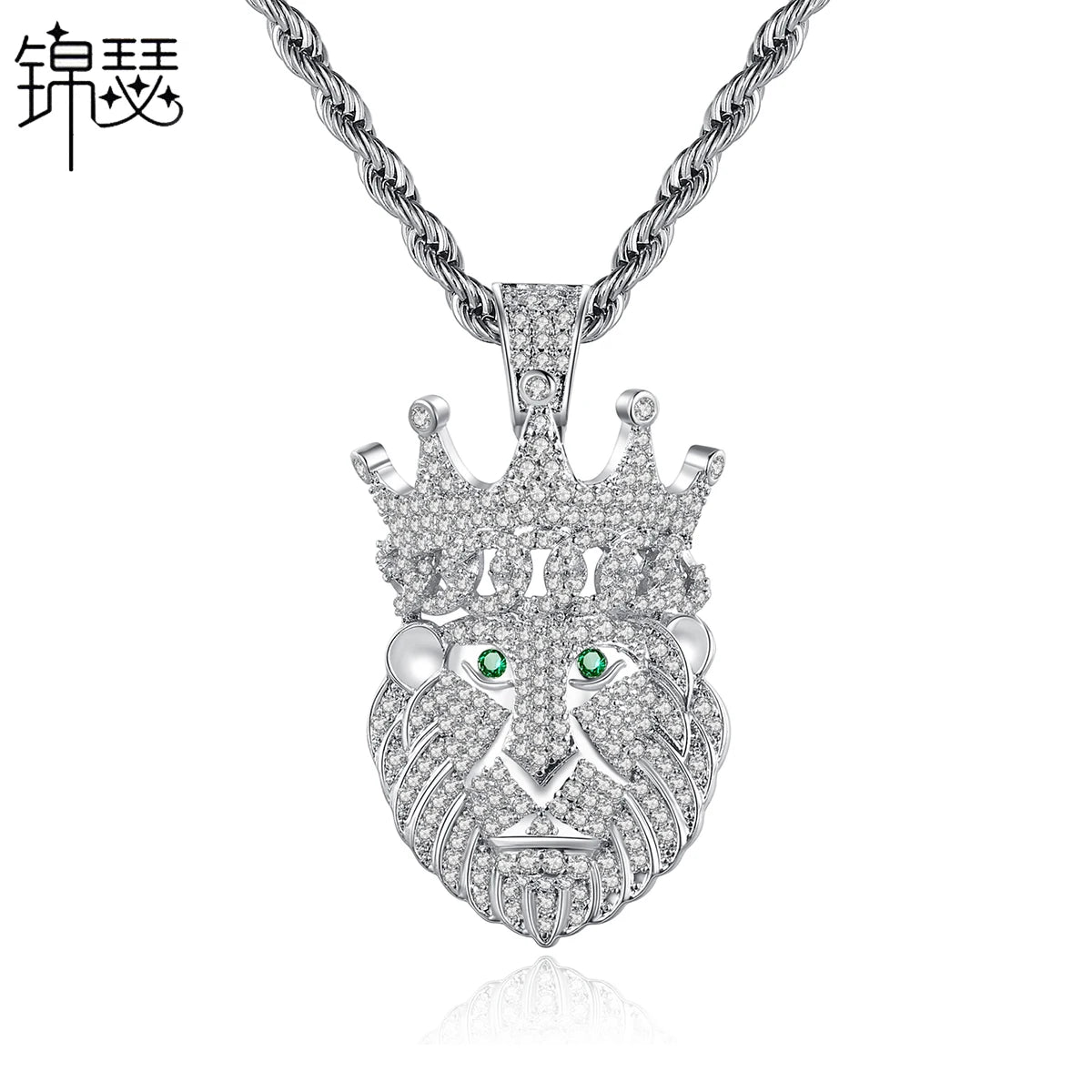 JINSE Majestic King Crown Hip-Hop Men Necklace AA a Cubic Zircon Setting  Figure Pendant Rope Chain Wholesale