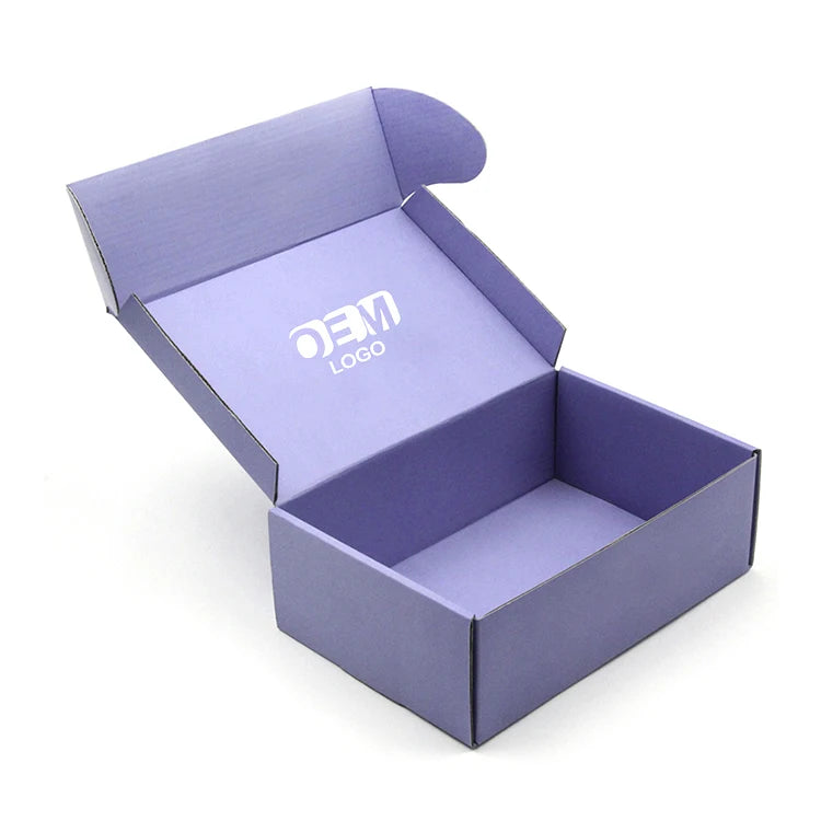 Purple Rectangle/Square Custom Printed Corrugated Cardboard Shipping Box for Socks and Fur Embossing Handling Folder Type