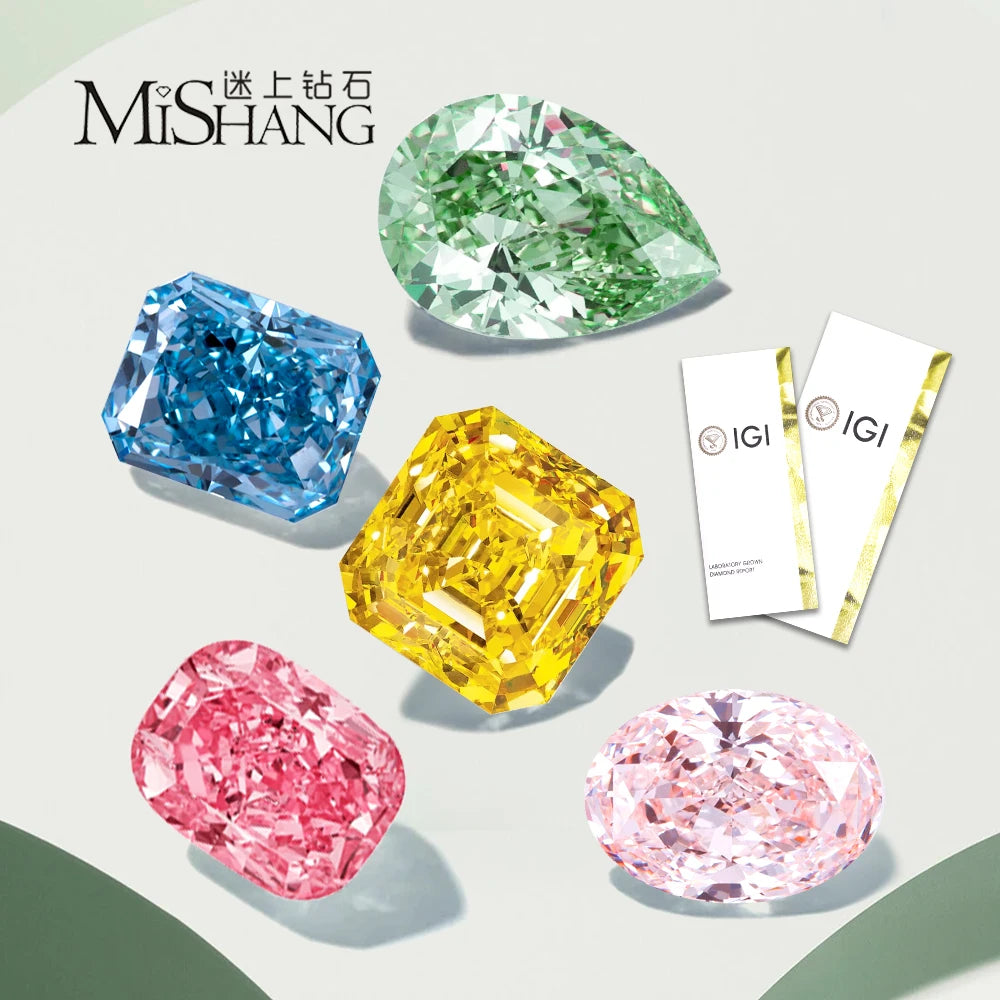 MiShang Jewelry IGI Certificate HPHT CVD Lab Grown Diamond Round Heart Oval Fancy Intense Color Lab Diamond