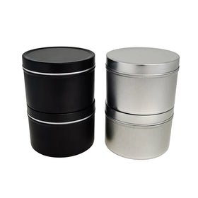 Custom Glossy Silver and Matte Black Round Metal Box Candle Jars for Candle Making