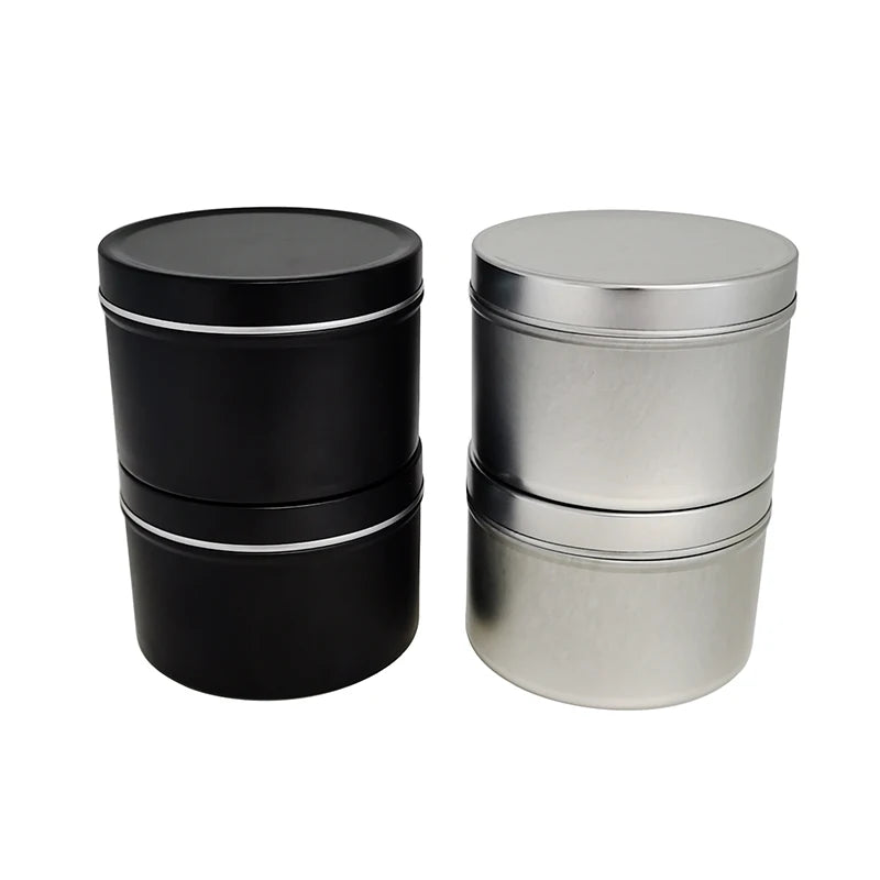 Custom Glossy Silver and Matte Black Round Metal Box Candle Jars for Candle Making