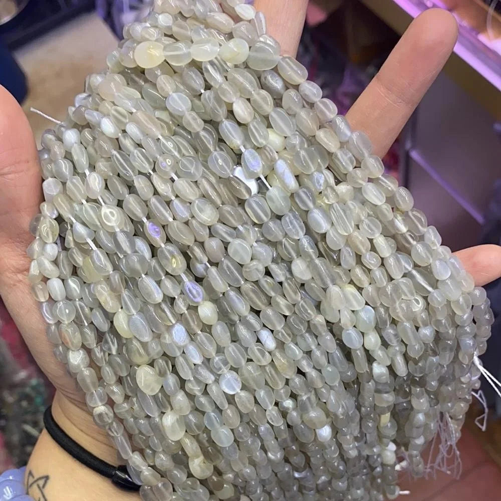 Natural Gray Moonstone Gravel Pebble Gemstone Beads Healing Energy Gray Moonstone Loose Beads 6-8mm