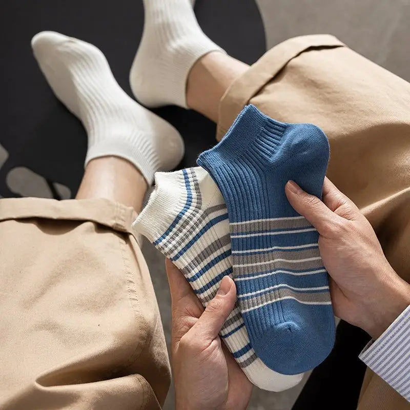 2023 Men's Striped Short Socks High Quality Polyester Business Casual Summer Cotton Ankle Low Cut Socks With Colorful Logo