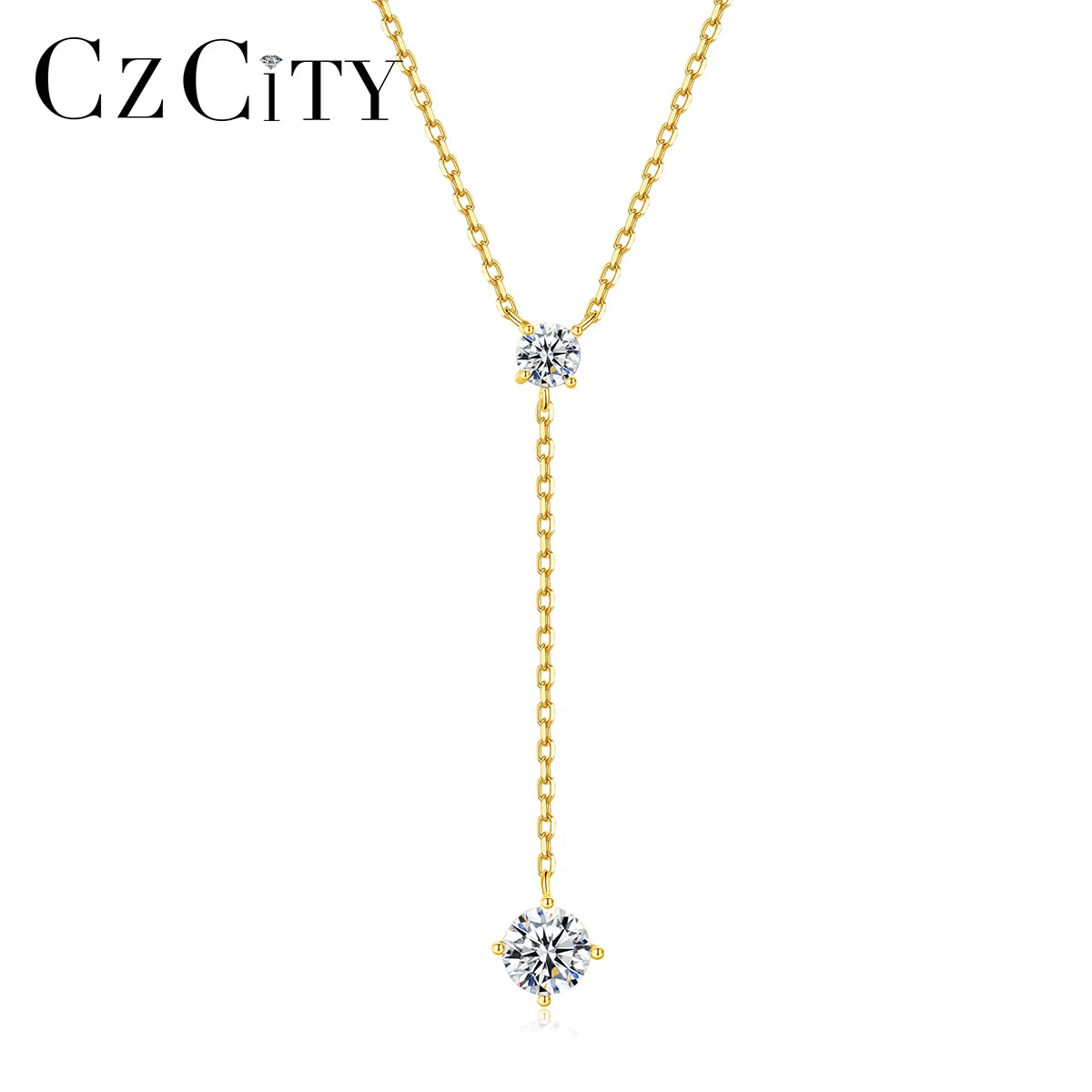 CZCITY Gold Plated Trending Girl Zircon 925 Summer Lady Chain Woman Simple Charm Silver Dainty Jewelry Necklace