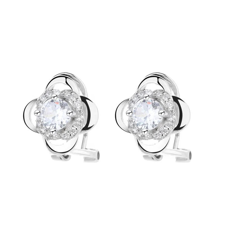 925 Sterling Silver Huggie Earrings Wholesale Flower Cuff Earrings for Girls