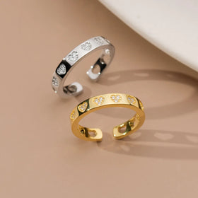 Cubic Zircon Heart Shape Adjustable Open 925 Sterling Silver Rings Gold Plated Fashion Jewelry for Women Girls
