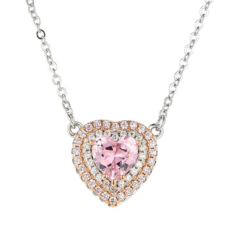 Real 925 Sterling Silver Clear Cz Heart Pendant Necklace for Women Chain Fashion Wedding Statement Jewelry Accessories