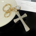 Personality Gold Plated Metal Cross Key Chain Bling Rhinestone Crystal Cross Keychain Unisex