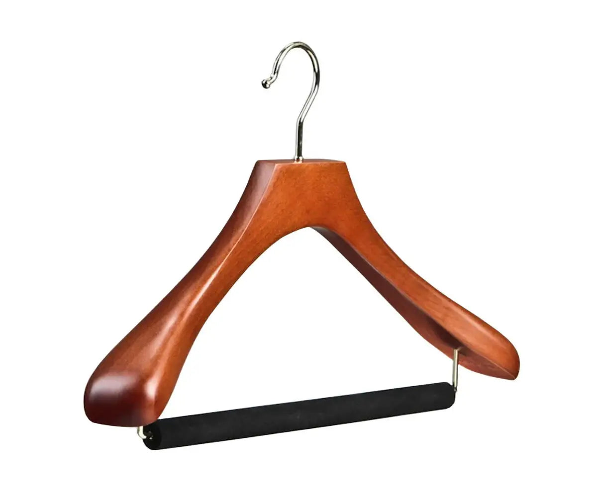 Glossy Natural Wood Single Tier Suit Coat Hangers with Locking Bar for Wardrobe & Living Room Use Luxury Classic Style
