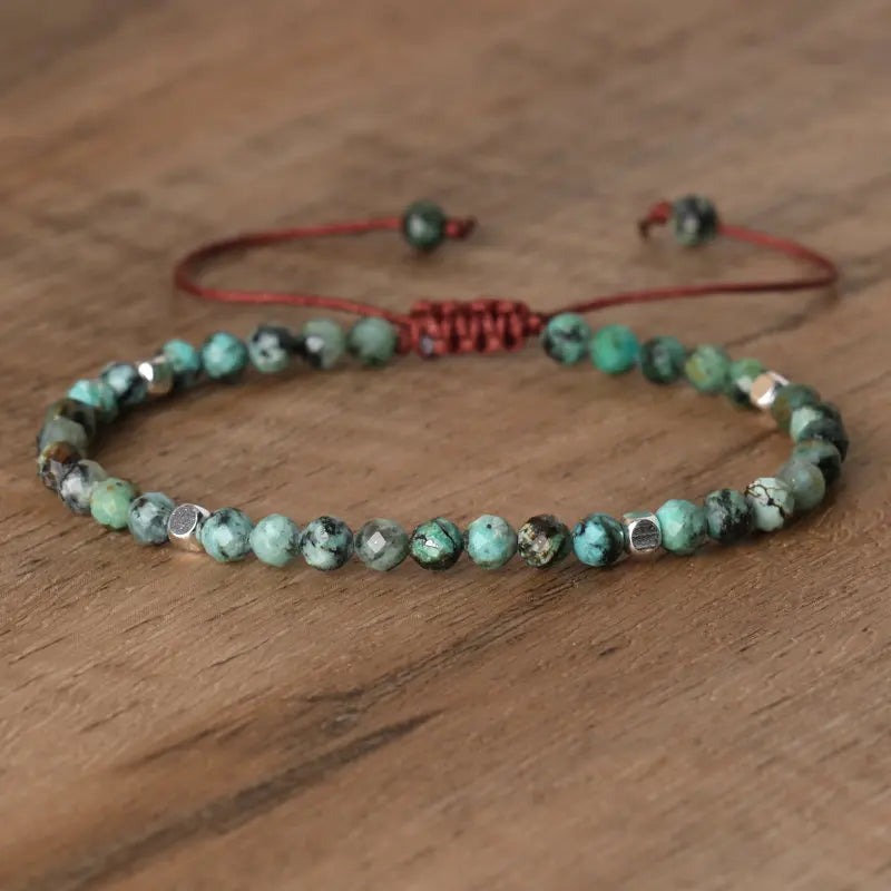 4mm Minimalist Stone Bracelet Handcrafted Adjustable Natural Gemstone African Turquoise Dainty Beaded Bracelet for Women Girls