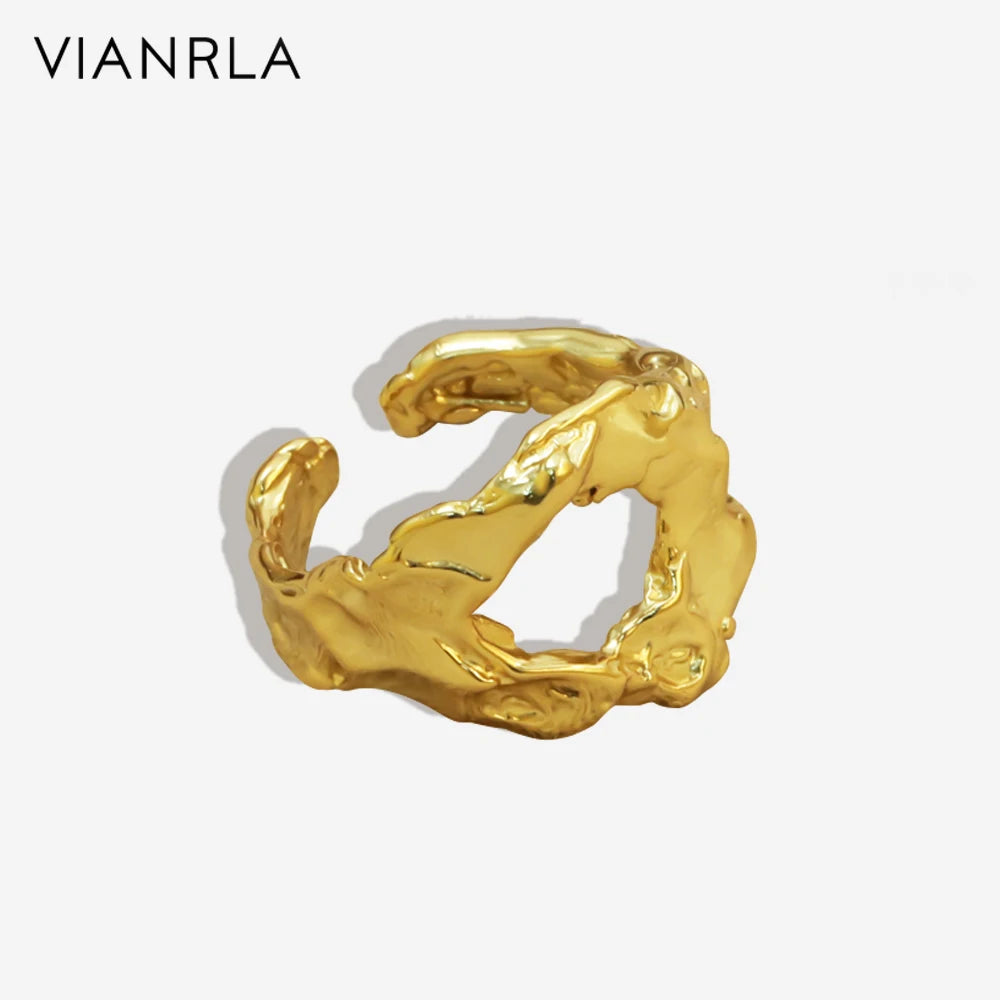 VIANRLA 925 Sterling Silver Irregular Hollow Design Open Adjustable Ring