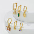 6Pcs Nature Inspired Bee and Leaf Earrings Set with Colorful Zircon Flowers Perfect Gift for Her