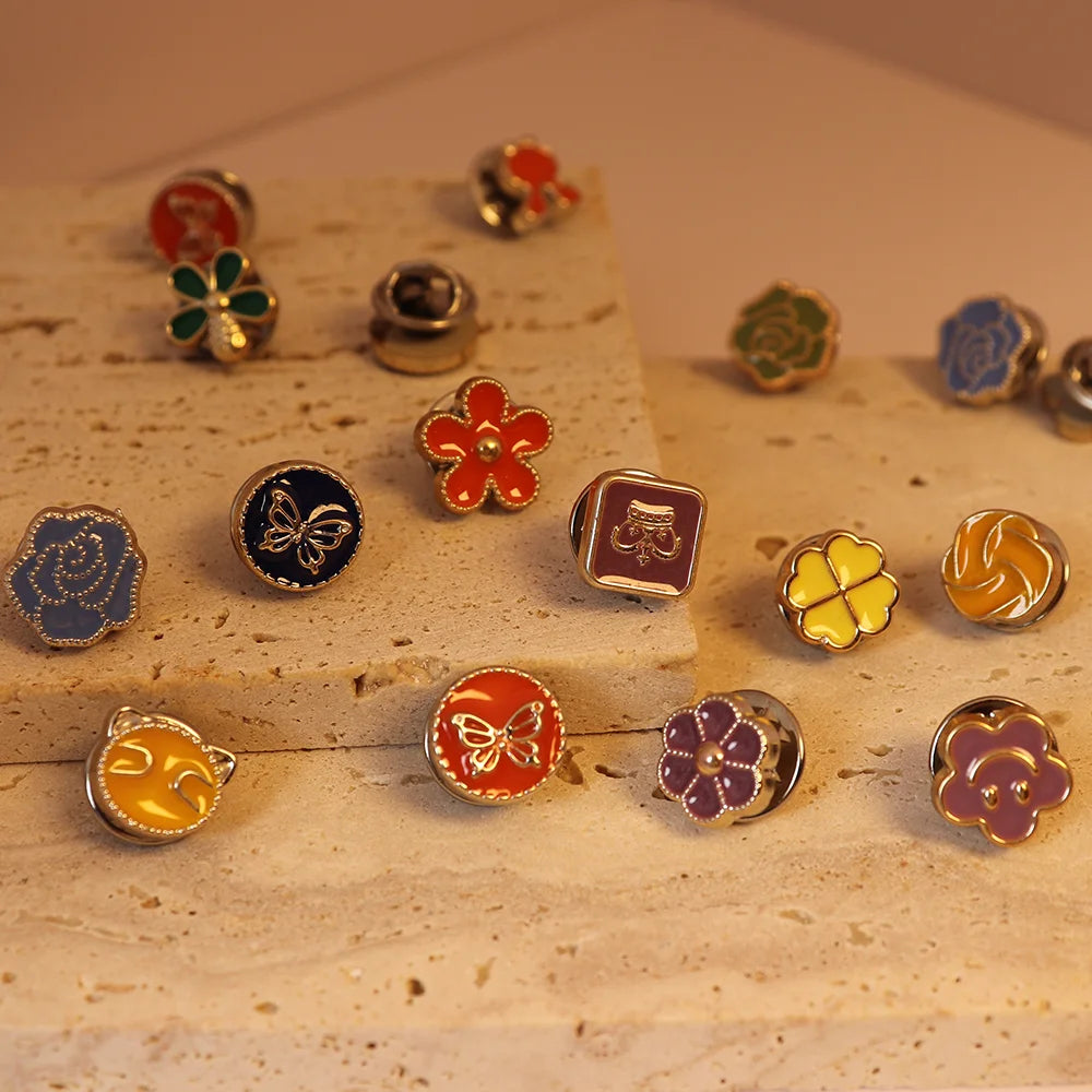 Metal Buttons Designs Assorted Buttons No Sew Button Mini Enamel Pins Safety Jean Buttons Pins Cover up Brooches for Women Shirt