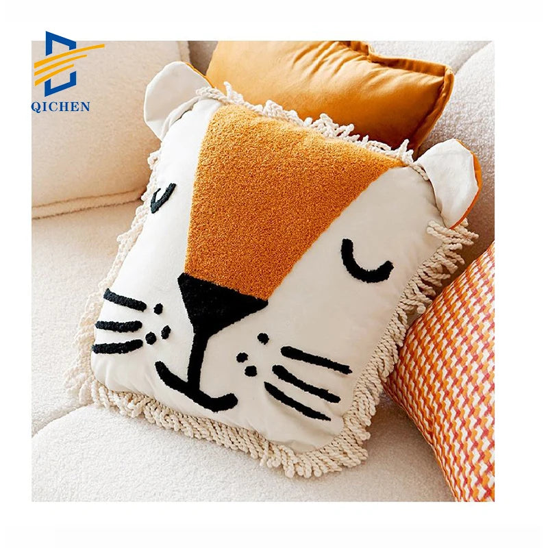 Innermor Boho Embroidery Bohemian Moroccan Cushion Covers Home Decoration Nordic Shape Round Animal tiger Throw Pillow case