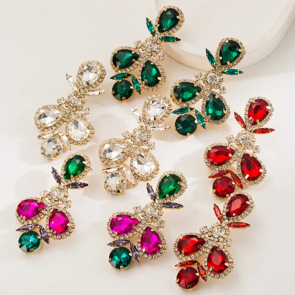 KAIMEI 2025 New Arrival Fashion Jewelry Water Droplet Shaped Inlaid Colored Glass Diamond Earrings Bridal Crystal Earrings