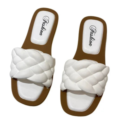 Wholesale Cheap Ladies Summer Fashion Trend Slide for PU Upper Lightweight Anti-Slip Open Toe Flat Outdoor Casual