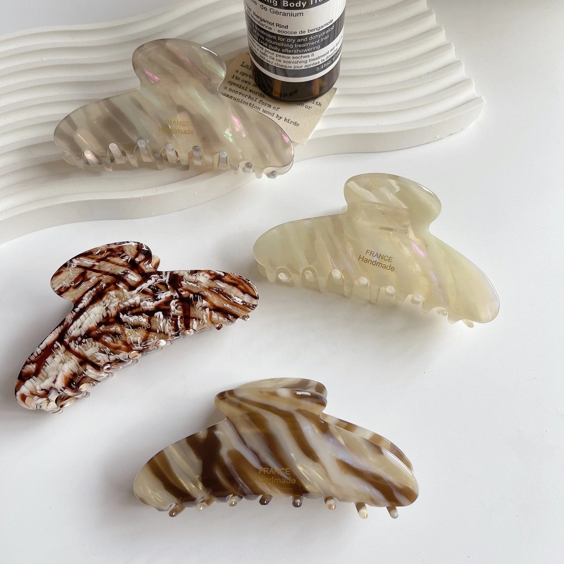 10.5cm Custom Logo 2023 Transparent Western Hair Clips Texture Grain Jumbo Large Acetate Claw Clips