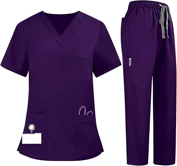 Wholesale V-Neck Women's Scrubs Set Stretch Ultra Soft Top and Pants Quick Drying Uniform