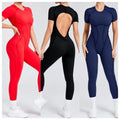 OEM High Impact Sports Jumpsuit Women's Short Sleeve Bodysuit for Sports Backless One-piece Bodysuits for Women MegaBDM